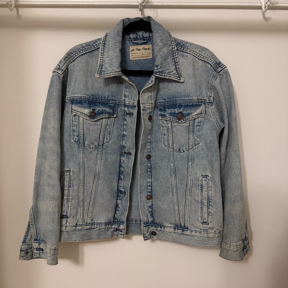 Free People We The Free Blue Trucker Jean Jacket Vintage Style NWOT